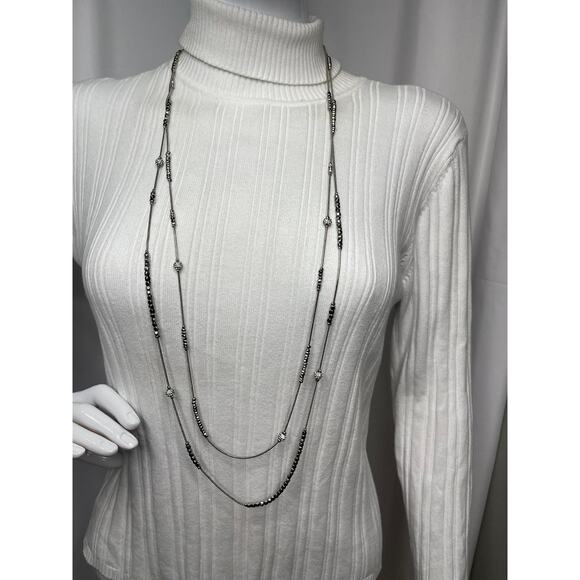 Chico's necklace signed costume jewelry silver tone multi strand simple beaded - Picture 13 of 16
